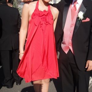 Elie Tahari Silk Red Flower Halter Dress